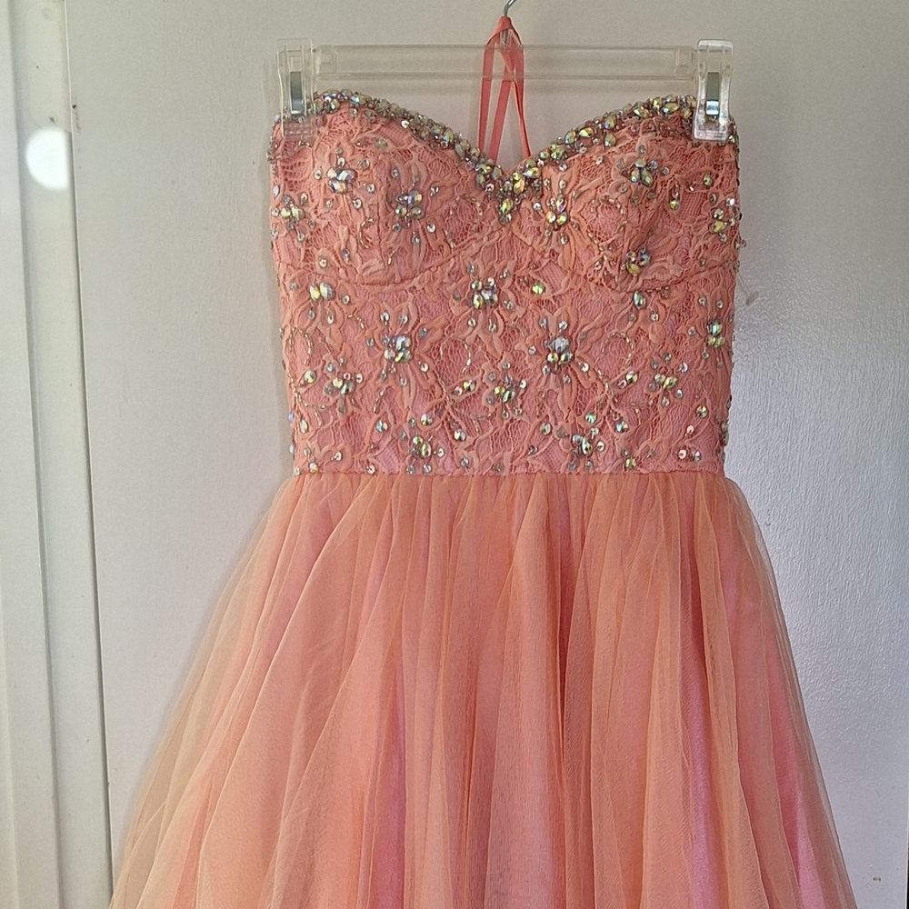 Embellished Peach Strapless Dress